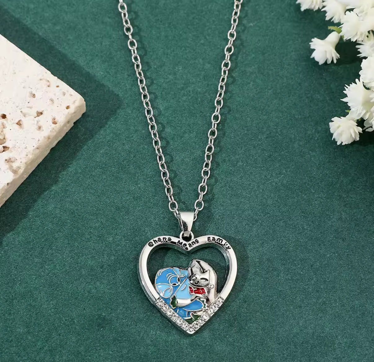 Stitch Ohana Family Anime / Cartoon - Stitch Necklace - Silver Plated Stitch Pendant Necklace for Girls / Women - Jewellery Accessories - Perfect Birthday / Christmas Gift