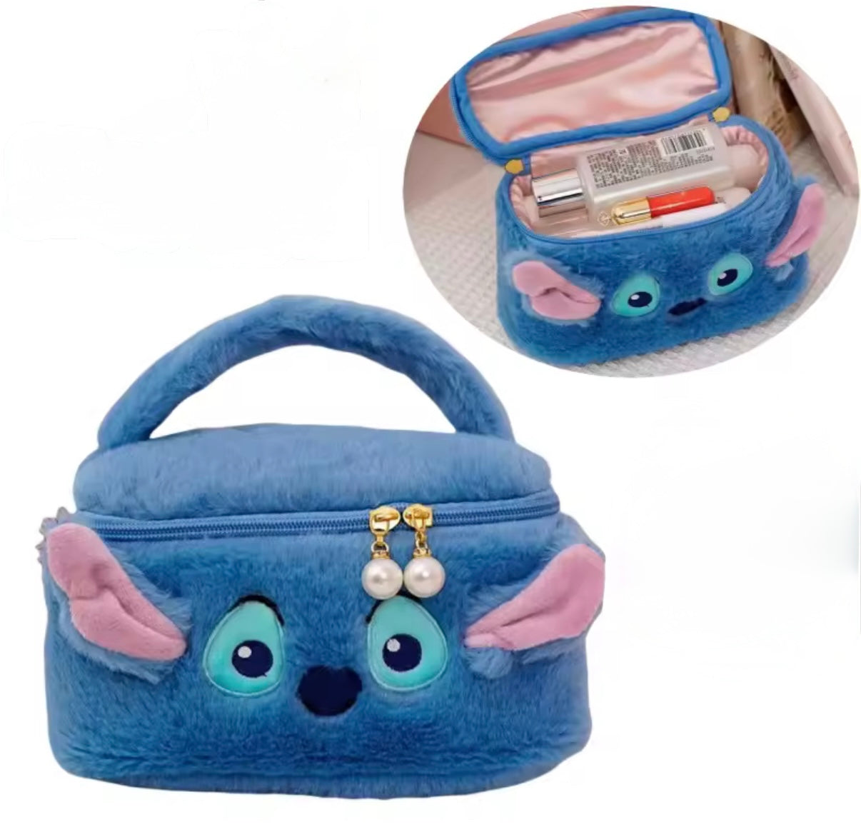 Stitch Anime Woman & Kids Cosmetics Large Capacity Makeup Storage Bag Box Portable Cartoon Figure Plush
Handbag Girls Gifts - Pencil & Stationery Case