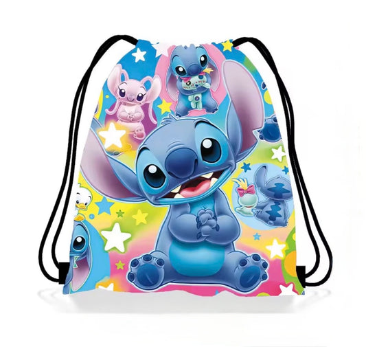 Disney Anime Stitch Non-Woven Drawstring Bag - Kawaii Lilo & Stitch / Angel - Birthday Party Gift Bag - School / Travel Bag - Children’s Shoulder Storage Bag Gifts