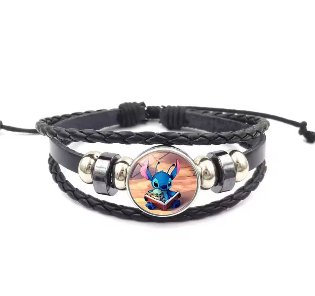 Disney Stitch - Handmade Woven Bracelet Sapphire Blue, Pink & Black Multilayer Cowhide Pendant Rope Bracelet - Animation Surrounding - Kids Birthday / Christmas Gift - 27 Various Designs
