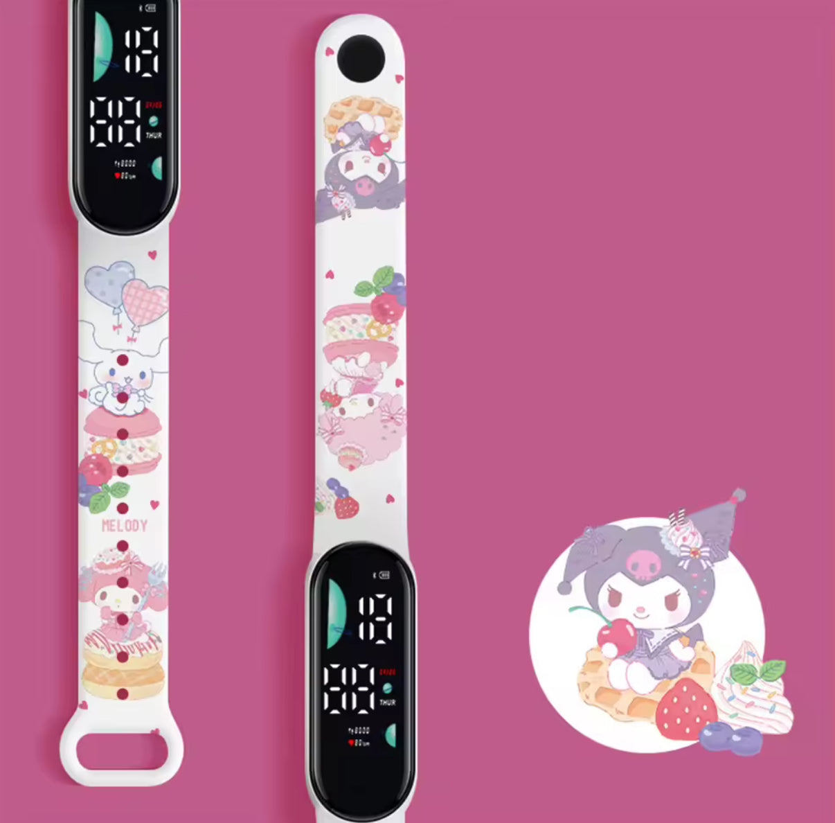 Hello Kitty / Kuromi / Cinnamoroll - Anime Cartoon LED Watch - Silicone Strap - Colourful Digital Watch - Kawaii - Perfect Birthday / Christmas Gift For Kids**
