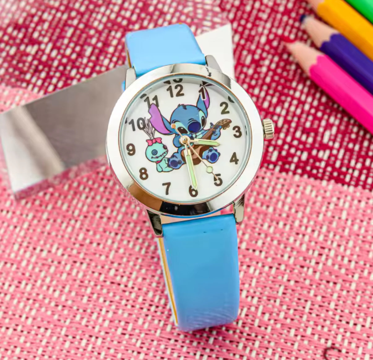 Disney Stitch Fashion Children's Cartoon Watch Kawaii Anime Figure Leather Quartz Wristband watch boys girls kids Gifts - Many
Different Colours & Designs