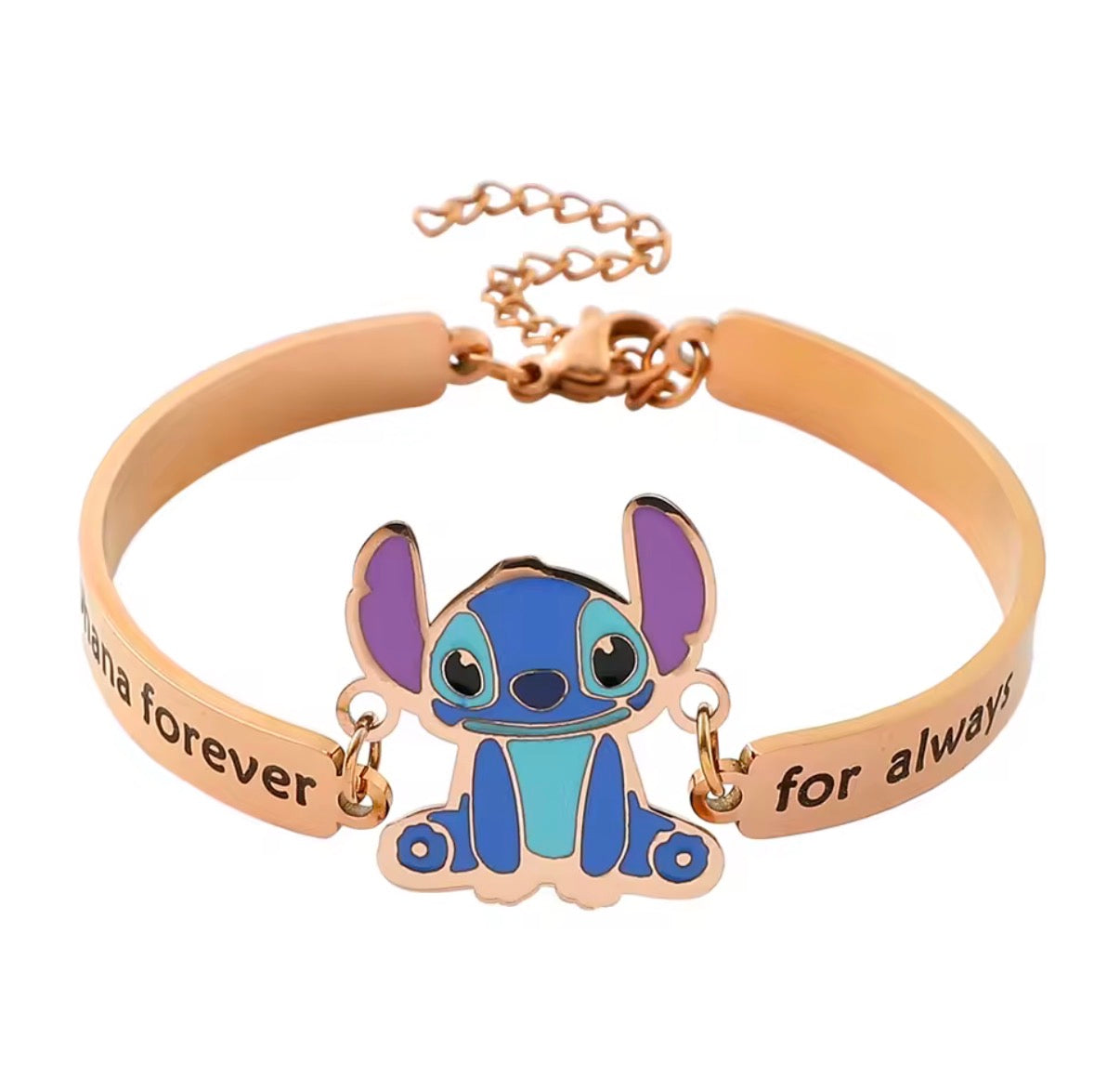 Stitch Gold Coloured Stainless Steel Lettering Link
Bracelet / Bangle for Women / Girls with Stitch Pendant - Cartoon / Anime - Perfect Birthday or Christmas Gift - With Gift Box