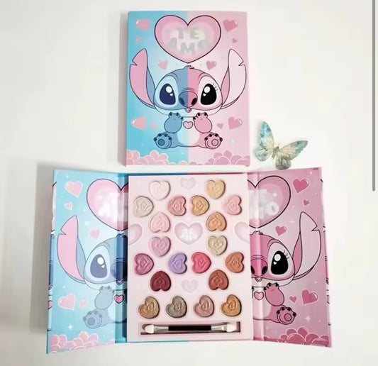 Stitch / Angel 20 Colour Eye Shadow Palette Box Gift Set - Kawaii Cartoon Matte Pearly Glitter Waterproof Lasting Eyeshadow Set For Girls - Perfect Gift**