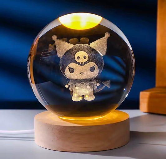 5CM 3D Crystal Ball Night Light Decoration Sanrio Kuromi Children's Night Lamp Action Figure Glow Toy Birthday Gift