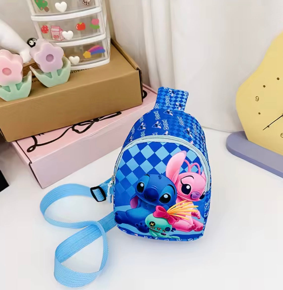 Disney Stitch Chest Bag - Cute Mini Outdoor School / Travel Shoulder Bag For Boys &
Girls - Children’s Zipper Waist Bag Kawaii Gift - Available in 13
Different Colours & Designs