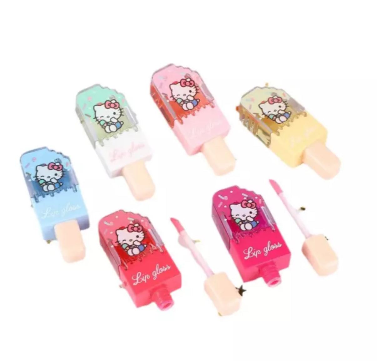 6pcs Hello Kitty Lip Glaze Anime Long-lasting Moisturising Lip Gloss Cartoon Girl Lip Gloss Transparent Colour Cosmetics Gifts**