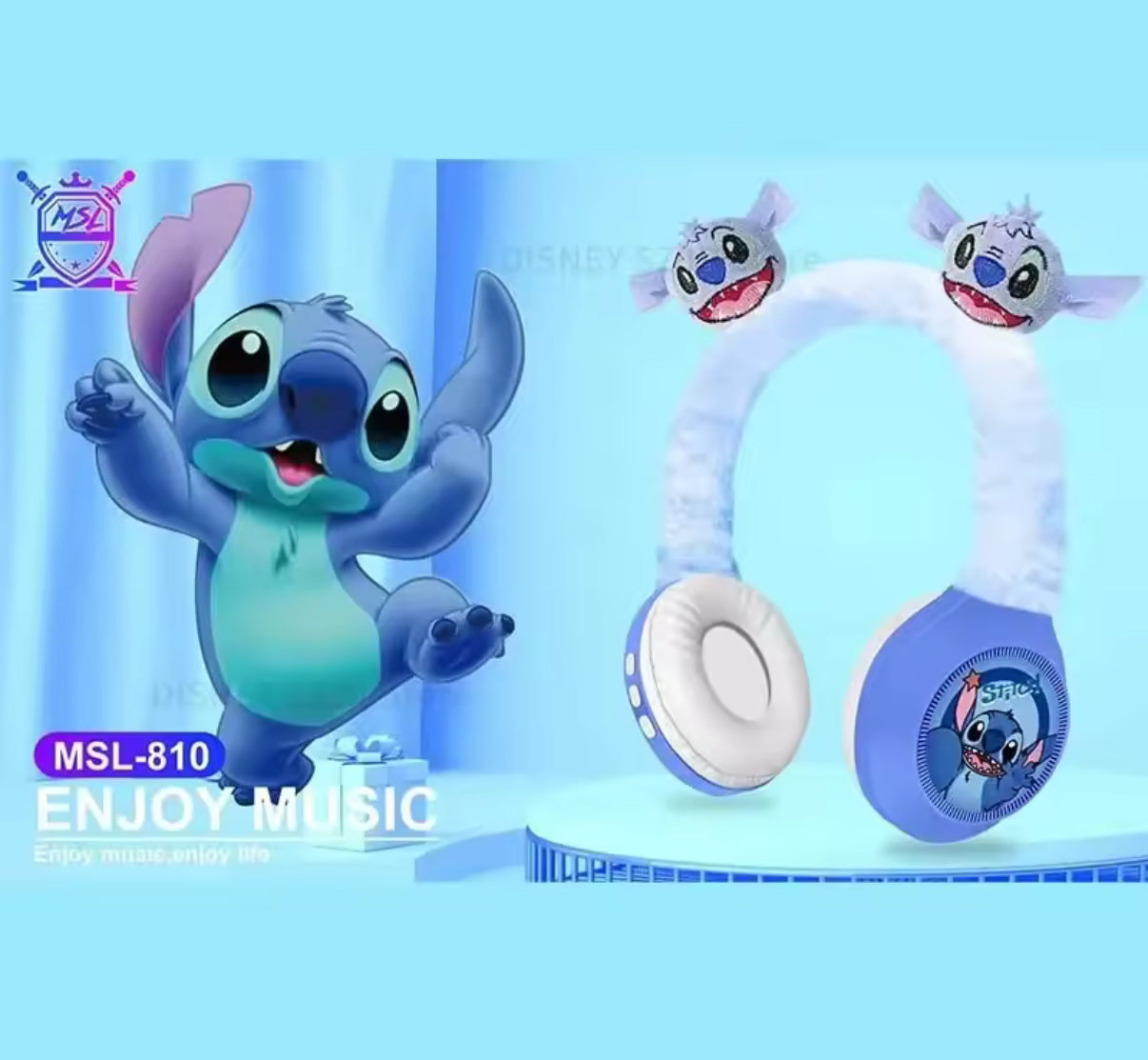 Disney Stitch Wireless Bluetooth Headphones MSL-810 HIFI Stereo Sound Plush Headsets with Mic Kids Gifts Anime Cartoon - Perfect Christmas Birthday Gift For Kids Audio*