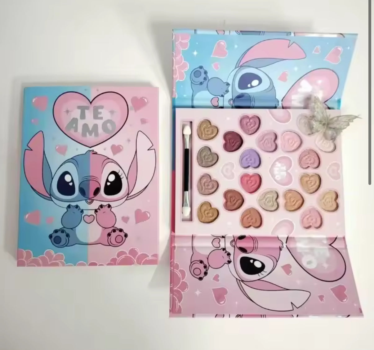 Stitch / Angel 20 Colour Eye Shadow Palette Box Gift Set - Kawaii Cartoon Matte Pearly Glitter Waterproof Lasting Eyeshadow Set For Girls - Perfect Gift**