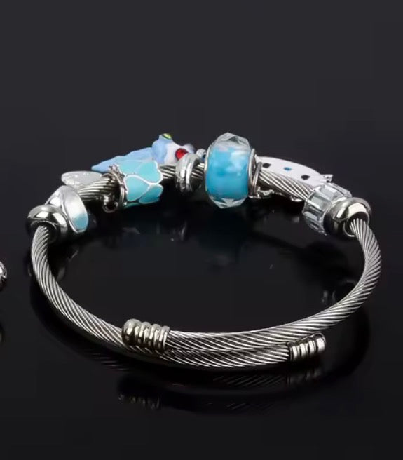 Cute Sanrio Y2K Bracelets Anime Kawaii Hello Kitty Silver Coloured Women/Girls Bangle - Jewellery Accessories - Birthday / Christmas Gift - Bracelet - Blue & Pink Themed