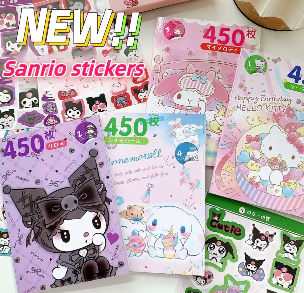 450Pcs Sanrio Hello Kitty Sticker Book, My Melody, Kuromi, Cinnamoroll & Pochacco Cartoon Sticker Book- Decoration Stickers For Girls Gifts - Perfect Gift For Christmas/ Birthday**