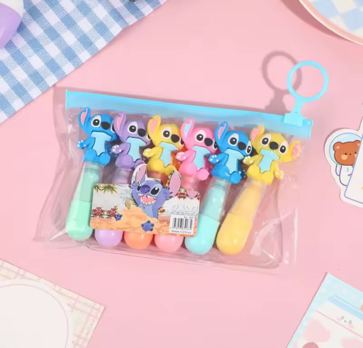 6pcs Stitch Bagged Mini Highlighter Lilo & Stitch - 6 Colour Pen Set - Cute Student Marker Stationery Gift**