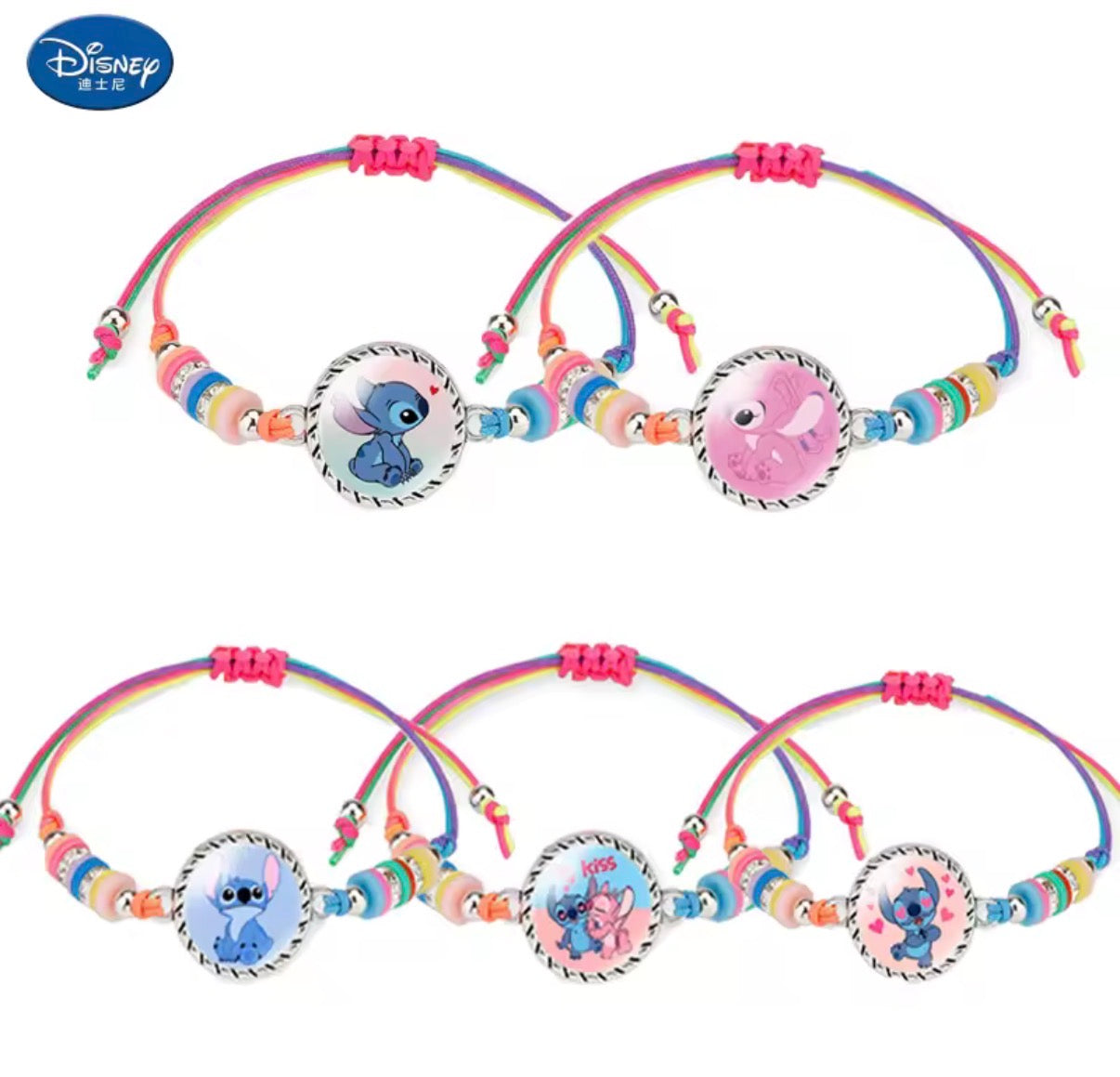 Disney Lilo & Stitch / Angel Anime Bracelet Cartoon Lilo & Stitch Adjustable Rope Rainbow Coloured Beads Pendant Cute Wristand - Accessories Kids Toys Girls Bracelet Christmas Party Gift -
19 Different Designs
Stitch