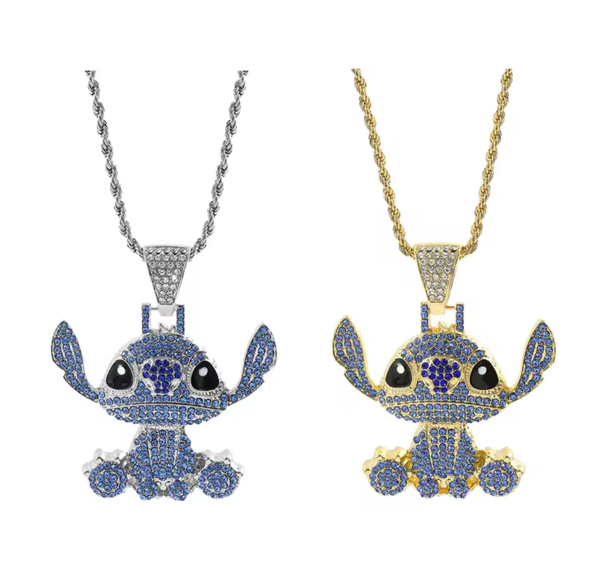 Stitch Hip Hop Necklace Kawaii Stitch Full Rhinestones
Pendant Necklace Fashion Jewellery - Anime Neck Chain - Gold & Silver Coloured Available - Perfect Birthday /
Christmas Gift