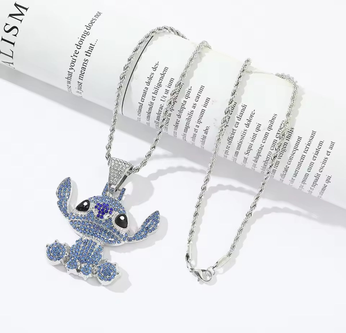 Stitch Hip Hop Necklace Kawaii Stitch Full Rhinestones
Pendant Necklace Fashion Jewellery - Anime Neck Chain - Gold & Silver Coloured Available - Perfect Birthday /
Christmas Gift
