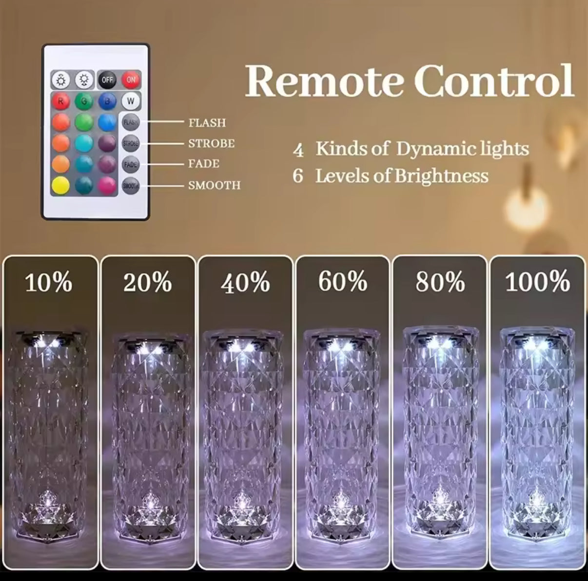 16 Colours - LED Crystal Table Lamp Rose Light Projector Home Bar Decoration Touch Recharging Romantic Diamond Atmosphere Light - USB - Perfect Birthday / Christmas Gift