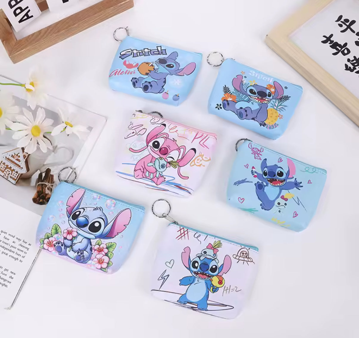 Disney Stitch Cartoon Anime Coin Purse Cute Coin Wallet for Boys / Girls Fashion Wallet Mini Bag Keychain Kids Gift - Perfect Litte Gift For Birthday & Christmas - 6 Different Designs