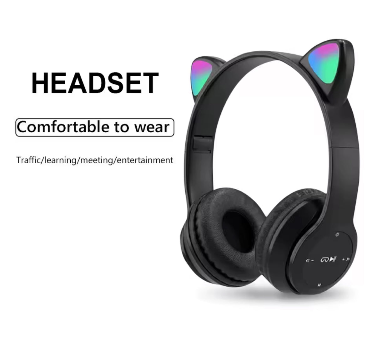 Black Wireless Bluetooth Headset Music / Gamer Cat LED Light Waterproof Noise Cancelling Wireless Headphones Bluetooth Earphones - Perfect
Birthday / Christmas Gift
