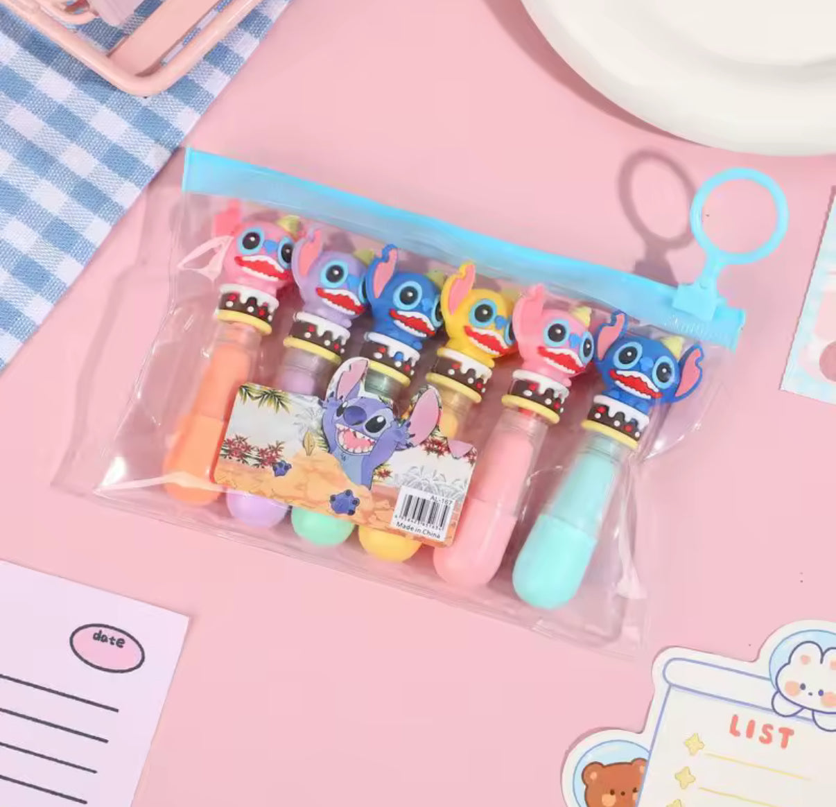 6pcs Stitch Bagged Mini Highlighter Lilo & Stitch - 6 Colour Pen Set - Cute Student Marker Stationery Gift**