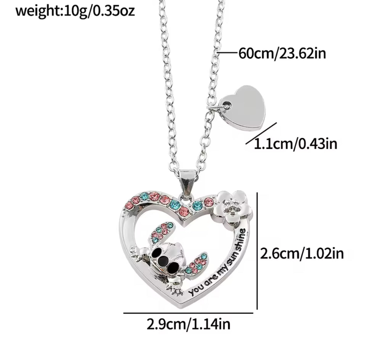 Stitch Ohana Family Anime / Cartoon - Stitch Necklace - Silver Plated Stitch Pendant Necklace for Girls / Women - Jewellery Accessories - Perfect Birthday / Christmas Gift