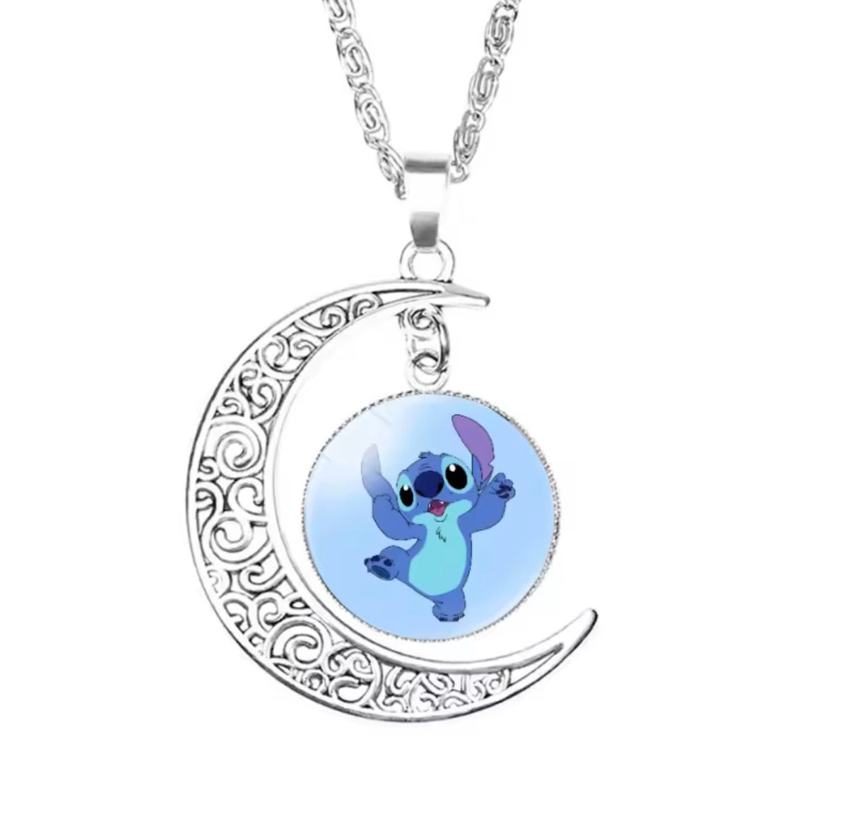 Disney Stitch / Angel 1, 2 & 3 Piece Jewellery Set - Pendant Necklace Star - Silver Coloured - Cartoon Angel Necklace Moon Pendant Couple Anime - Jewellery Birthday / Christmas Gift