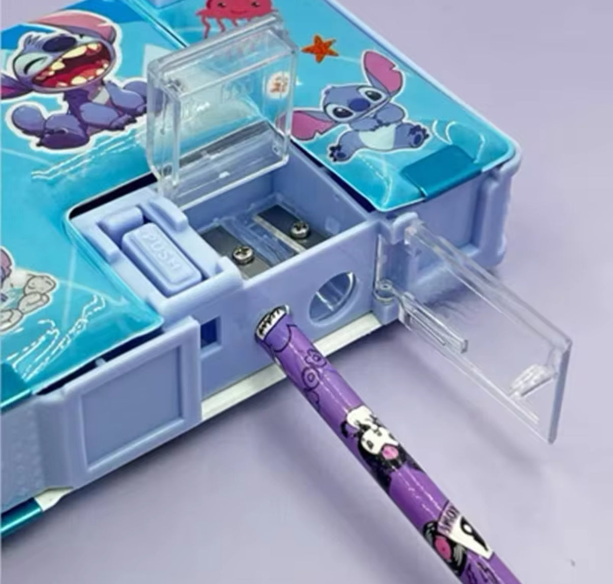 Stitch Anime Kids Double Sided Storage Box With Pencil Sharpener - Cartoon Pencil Case - School Stationery Storage - Perfect Gift For Kids Children For Birthday / Christmas