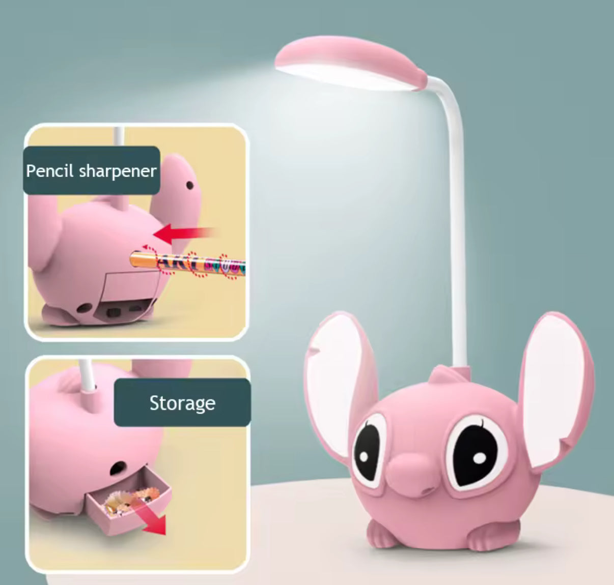 Stitch Anime Lamp - Night Light USB Charging with Pencil Sharpener - Anime / Cartoon - Kids Bedroom Lamp - Boys and Girls - Perfect Kids Birthday / Christmas Gift