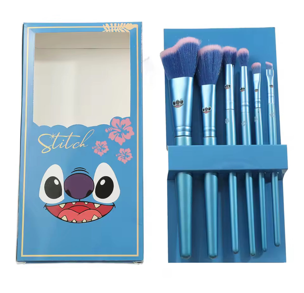 6Pcs Anime Cartoon Stitch Makeup Brush Set Y2K Fashion New Women's Wooden Eyeshadow Brush Loose Powder Brush - Gift for Girls / Women**