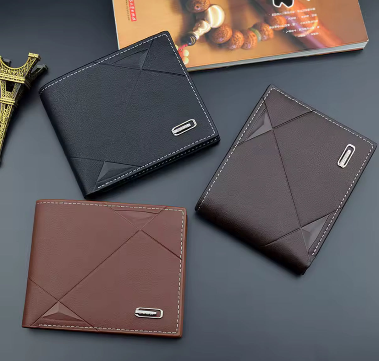 Men Short Bifold Faux Leather - Credit ID Card Holder - Wallet - Notes-fold Wallet - Clutch Solid Business Slim
Wallet - Perfect Gift For Him