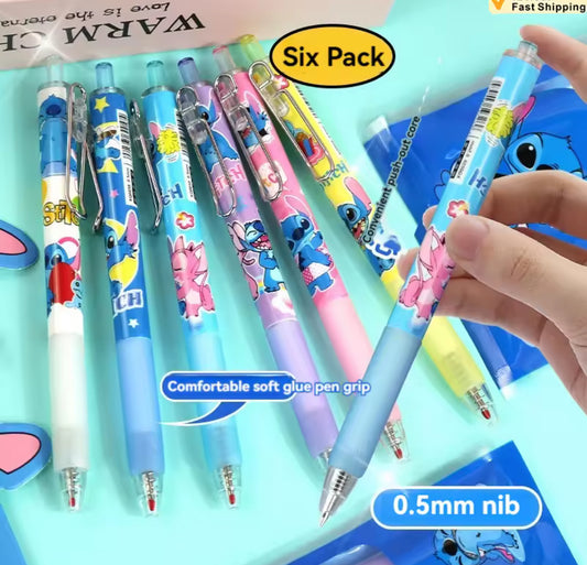 6 Piece Pen Set - Kawaii Stitch Press Gel Pens 0.5mm Black
Ink Signature Pen - School Office Supplies Kids Writing - Stationery - Back To School - Cute Gift For Birthday /
Christmas