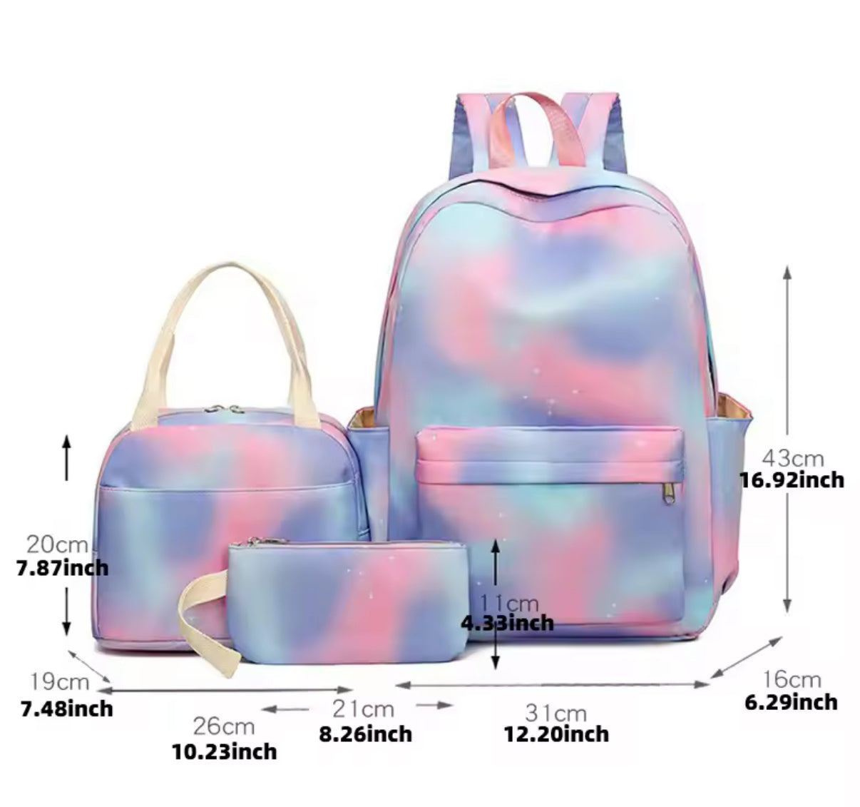 Disney 3Pcs/Set Stitch / Angel Backpack for Girls - Children Rucksack, Lunch Bag & Pen/Storage Bag - Kids Birthday/Christmas Gift - Casual School/Travel Bag