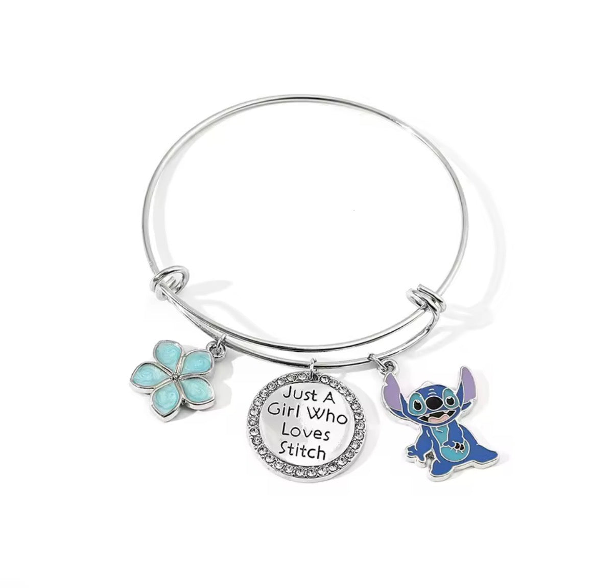 Disney Anime Lilo & Stitch Cute Bracelet Silver Metal Coloured Just a Girl Who Love Stitch Bangle Fashion Jewellery for Women - Gifts Accessories