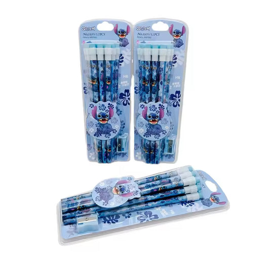 12pcs Stitch Cute Cartoon HB Pencils, 12 Pencils & 1 Pencil Roller Stationery Box Set & Pencil Sharpener, Writing & Drawing - Perfect Christmas / Birthday Gift