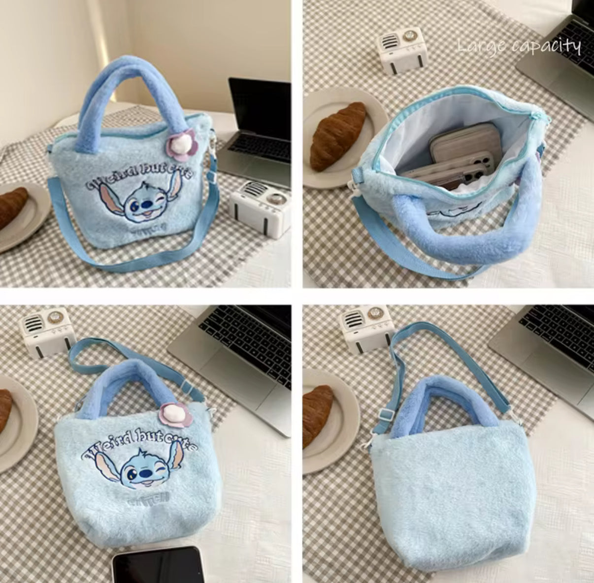 Stitch Cute Cartoon Plush Handbag - Casual All-match Crossbody Bag Portable Anime Satchel Tote Fashion Backpacks - Kawaii - Perfect Christmas / Birthday Gift