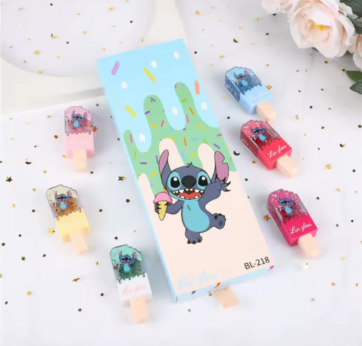 6pcs Stitch Lip Glaze Anime Long-lasting Moisturizing Lip Gloss Cartoon Girl Lip Gloss Transparent Colour Cosmetics Gifts**