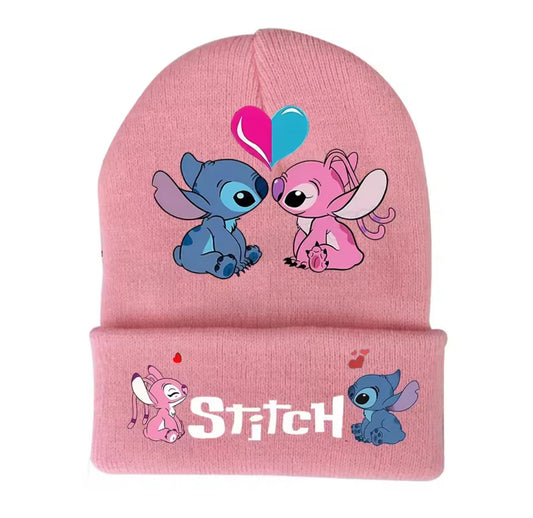 Disney Anime Stitch Knitted Hat Kawaii Pink / Blue  Lilo & Stitch / Angel - Autumn/Winter Warm Hat Cartoon Children Fashion Gifts - 6 Years +