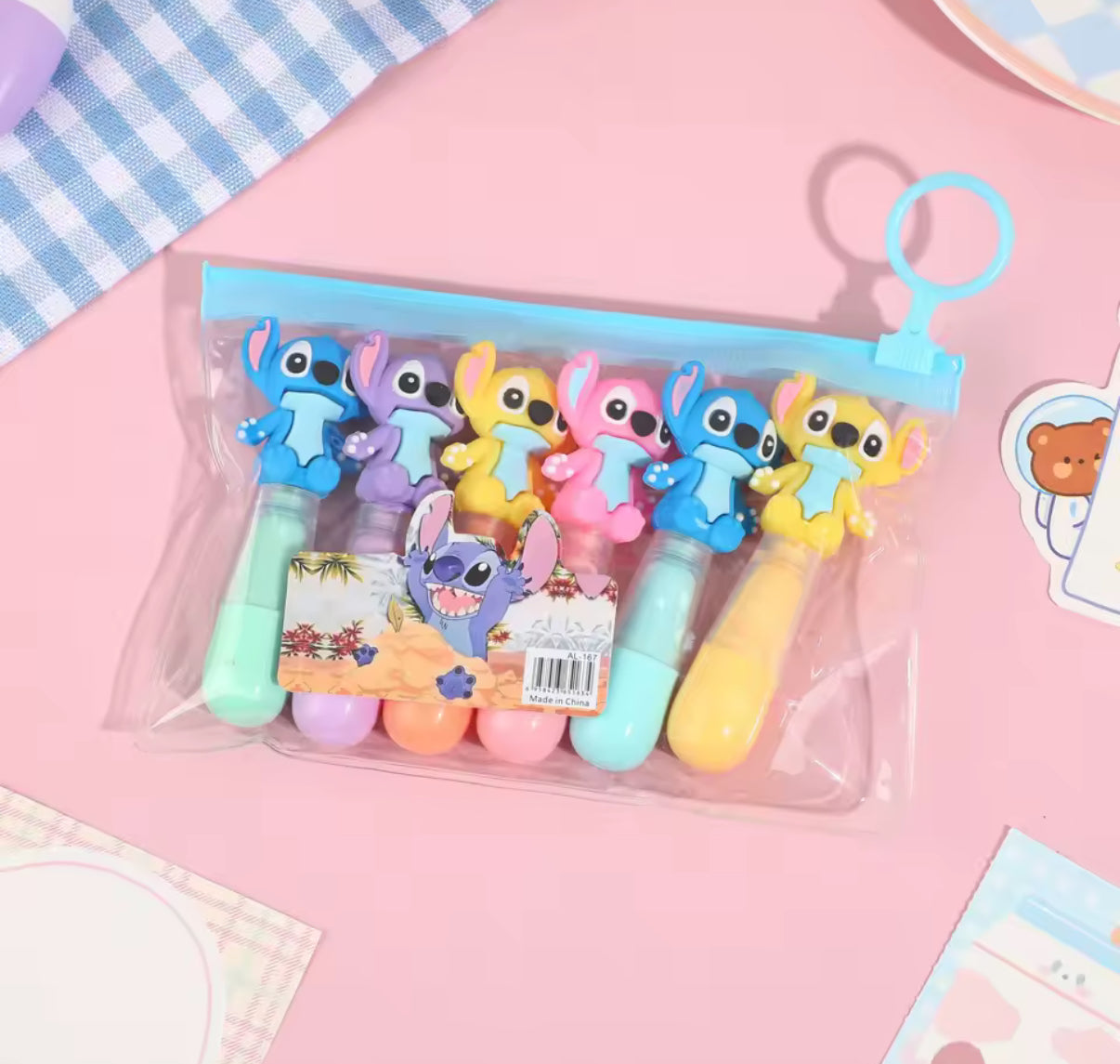 6pcs Stitch Bagged Mini Highlighter Lilo & Stitch - 6 Colour Pen Set - Cute Student Marker Stationery Gift**