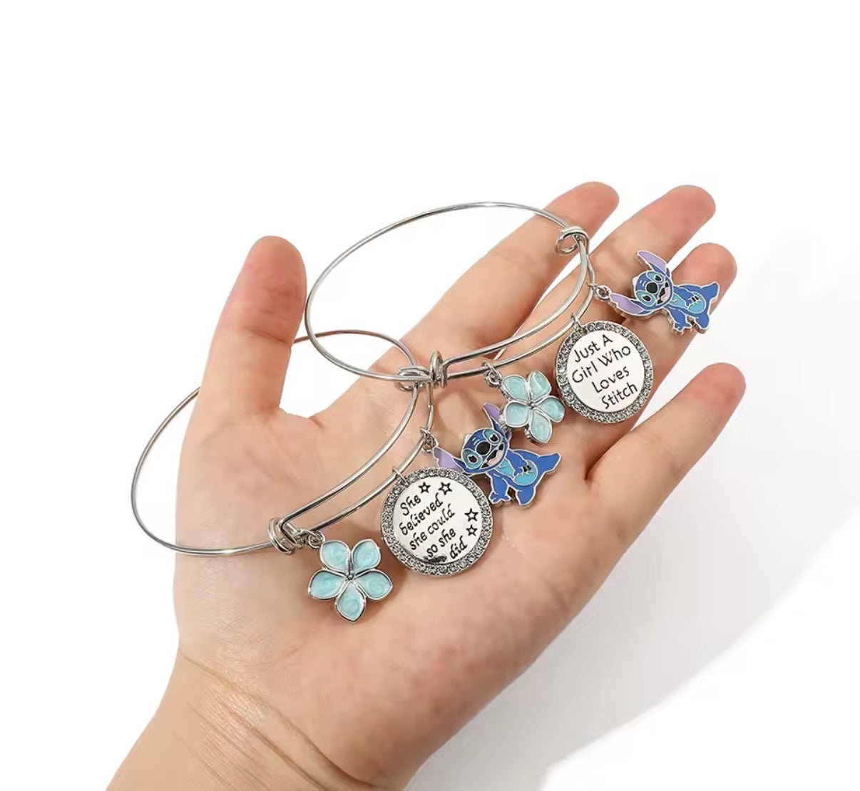 Disney Anime Lilo & Stitch Cute Bracelet Silver Metal Coloured Just a Girl Who Love Stitch Bangle Fashion Jewellery for Women - Gifts Accessories