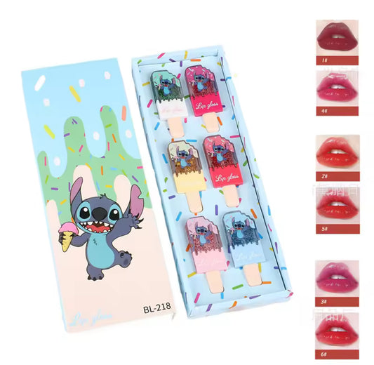6pcs Stitch Lip Glaze Anime Long-lasting Moisturizing Lip Gloss Cartoon Girl Lip Gloss Transparent Colour Cosmetics Gifts**