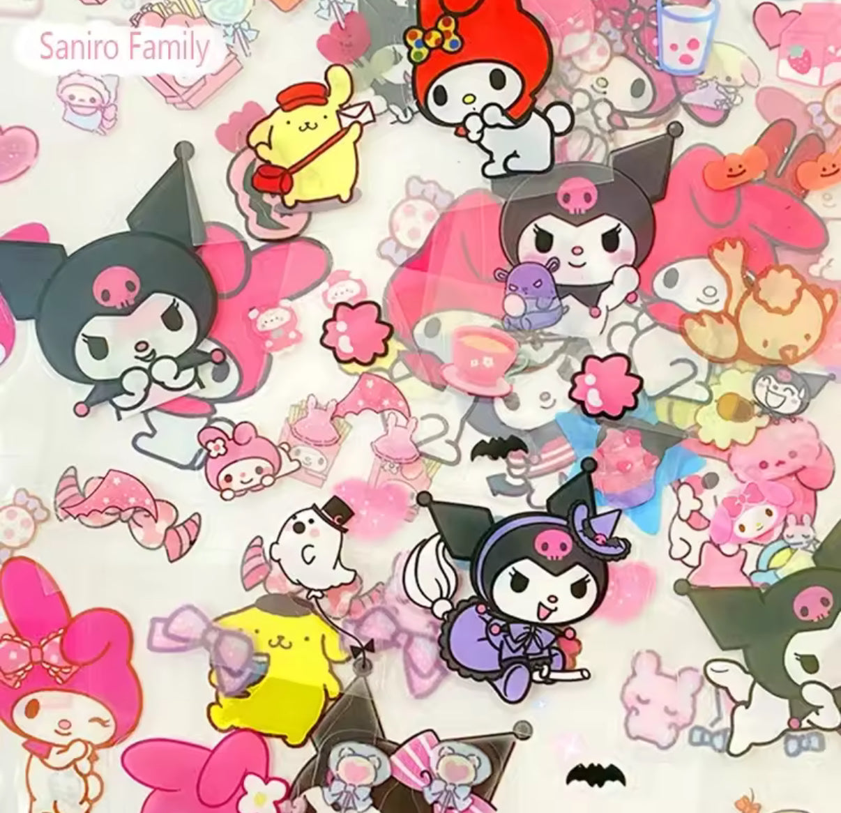 100Pcs Sanrio - Kuromi, Melody, Cinnamoroll & Hello Kitty Transparent Waterproof Stickers Cartoon DIY Stationery - Sticker Gift Box - Perfect Birthday / Christmas Gift**