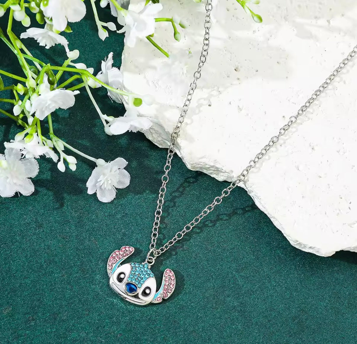 Lilo & Stitch Anime Necklace - Disney Popular Cartoon Figure - Stitch Pendant Necklace - Diamanté / Rhinestones - Silver Coloured Neckkace - Perfect Christmas / Birthday Gift - With Giftbox*