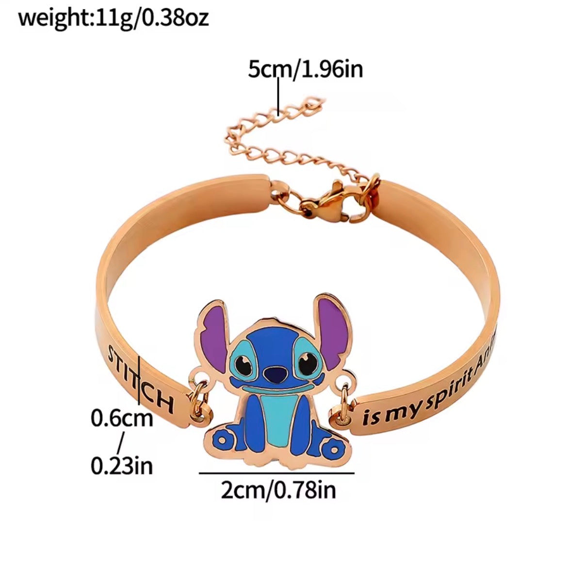 Stitch Gold Coloured Stainless Steel Lettering Link
Bracelet / Bangle for Women / Girls with Stitch Pendant - Cartoon / Anime - Perfect Birthday or Christmas Gift - With Gift Box
