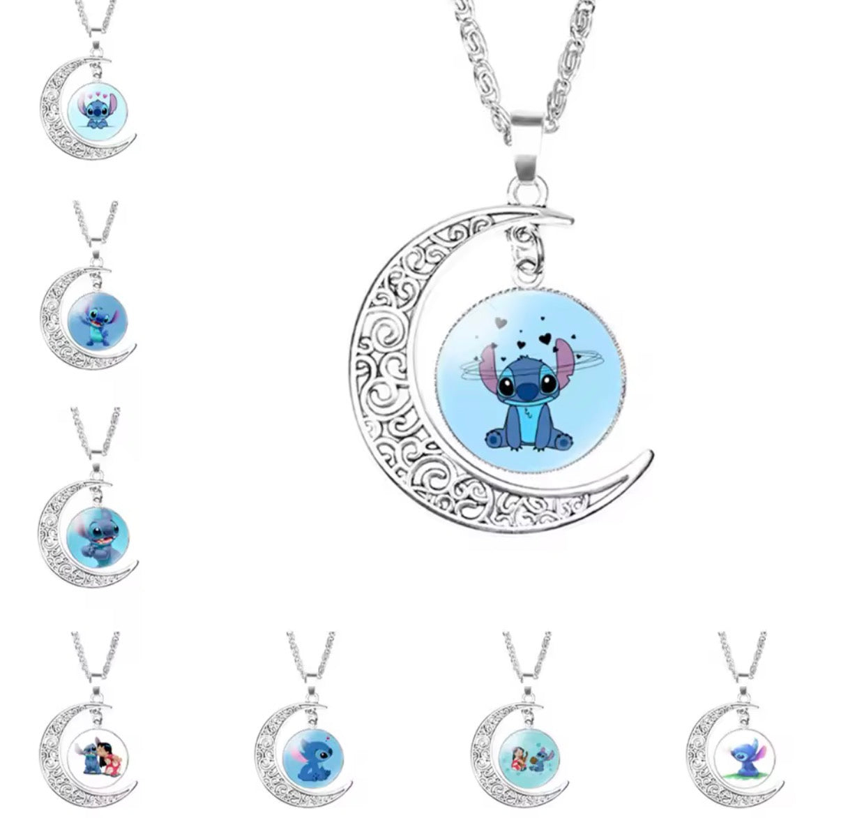 Disney Stitch / Angel 1, 2 & 3 Piece Jewellery Set - Pendant Necklace Star - Silver Coloured - Cartoon Angel Necklace Moon Pendant Couple Anime - Jewellery Birthday / Christmas Gift