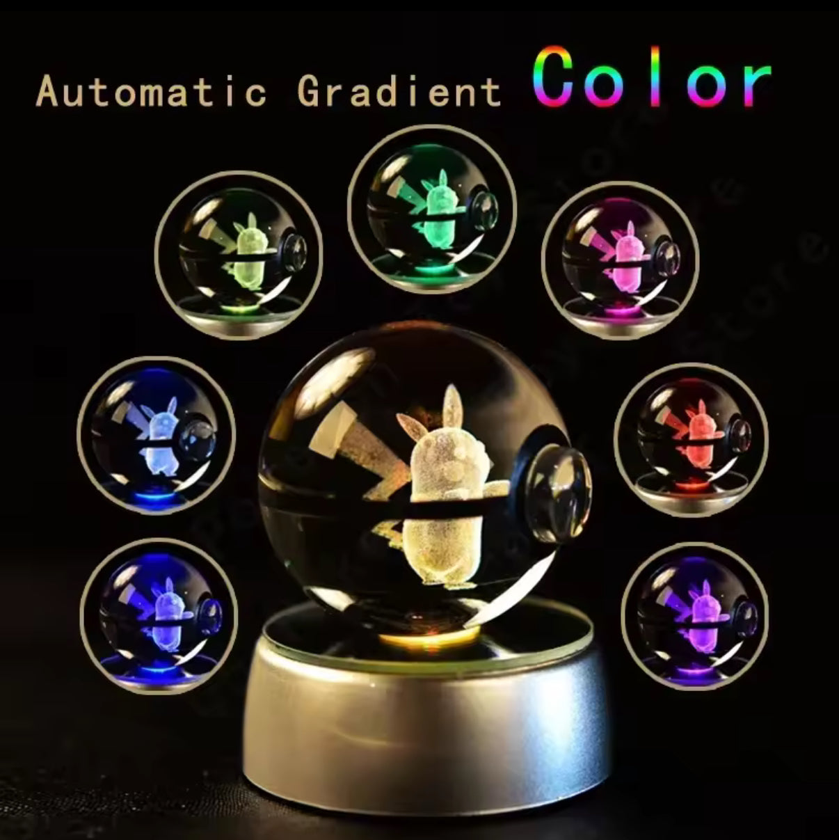 Pokemon Crystal 3D 5cm Ball Light - Pikachu, Charmander, Eevee & Rayquaza Lamp Base Pokeball Crystal Pokemon Glass Ball Figure Night Light - Christmas / Birthday Gift**