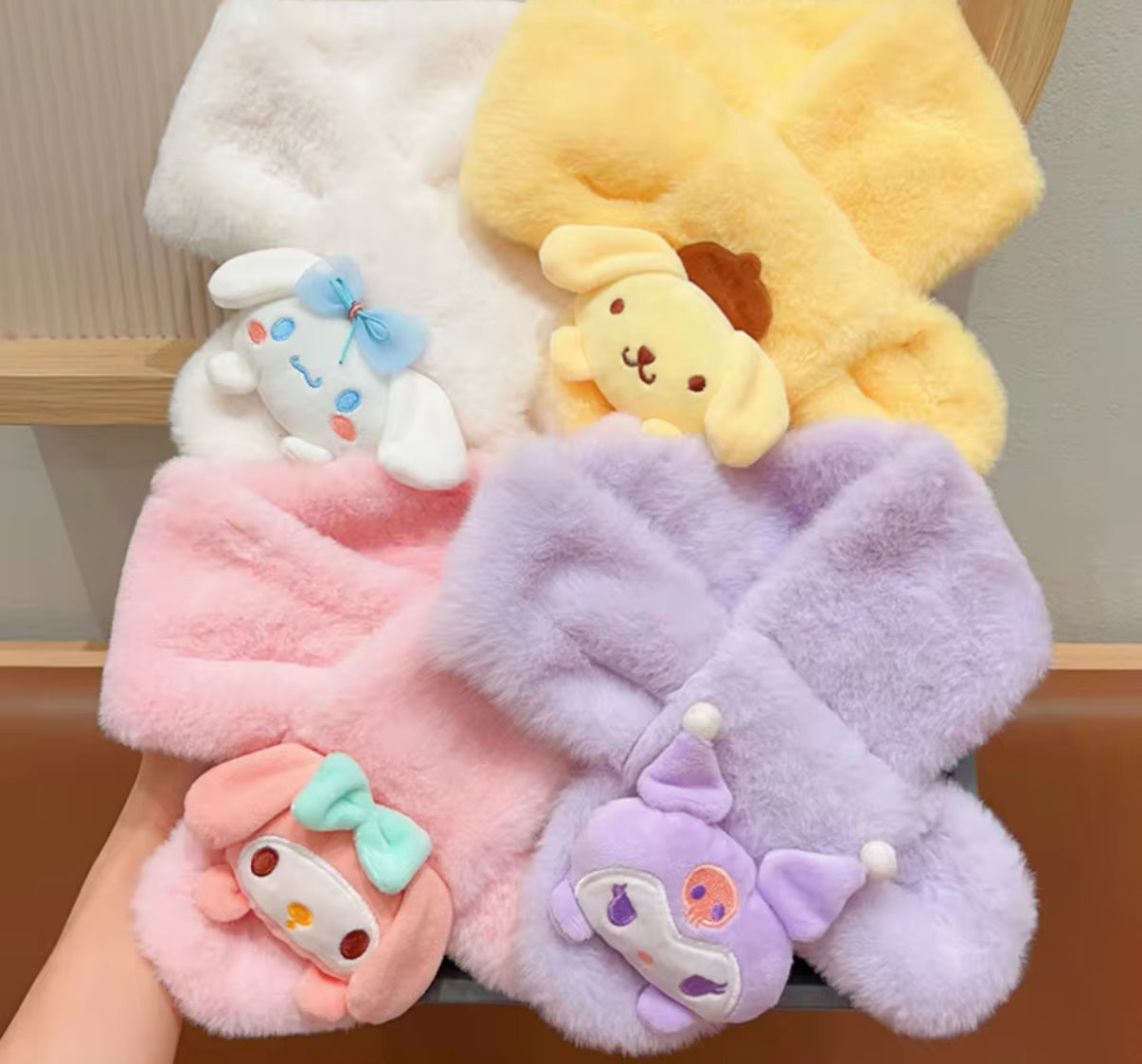 Sanrio Plush Scarf Anime Cartoon My Melody, Kuromi, Cinnamoroll, Pompompurin - Autumn/Winter Soft Warm Scarf - Girls Christmas Gifts