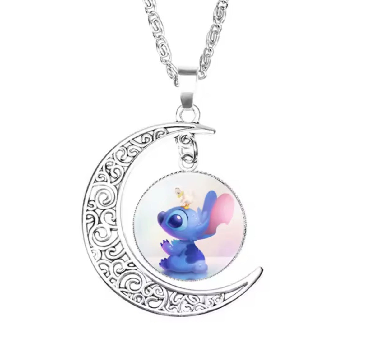 Disney Stitch / Angel 1, 2 & 3 Piece Jewellery Set - Pendant Necklace Star - Silver Coloured - Cartoon Angel Necklace Moon Pendant Couple Anime - Jewellery Birthday / Christmas Gift