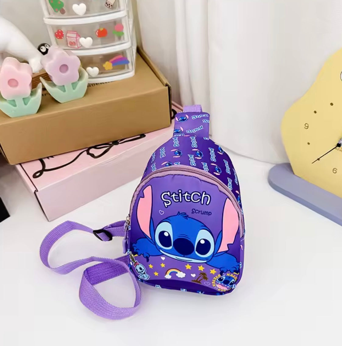 Disney Stitch Chest Bag - Cute Mini Outdoor School / Travel Shoulder Bag For Boys &
Girls - Children’s Zipper Waist Bag Kawaii Gift - Available in 13
Different Colours & Designs