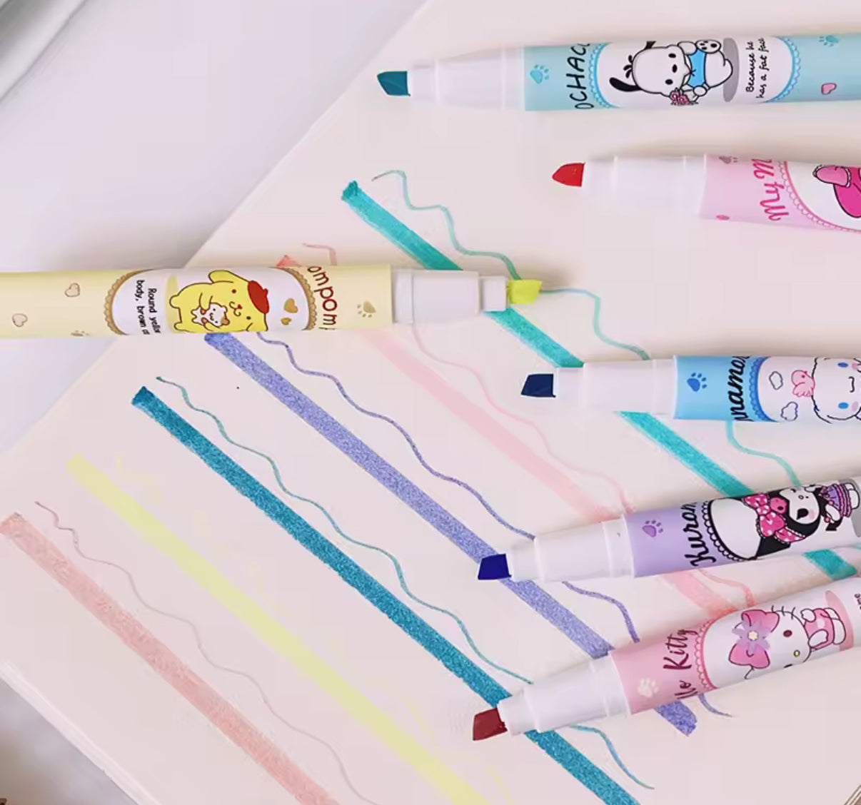 6Pcs Sanrio Highlighter Pen Set Kawaii, Hello Kitty, Kuromi, My Melody & Cinnamoroll Art Fluorescent Markers Pens School Office Stationery - Perfect Gift Idea**