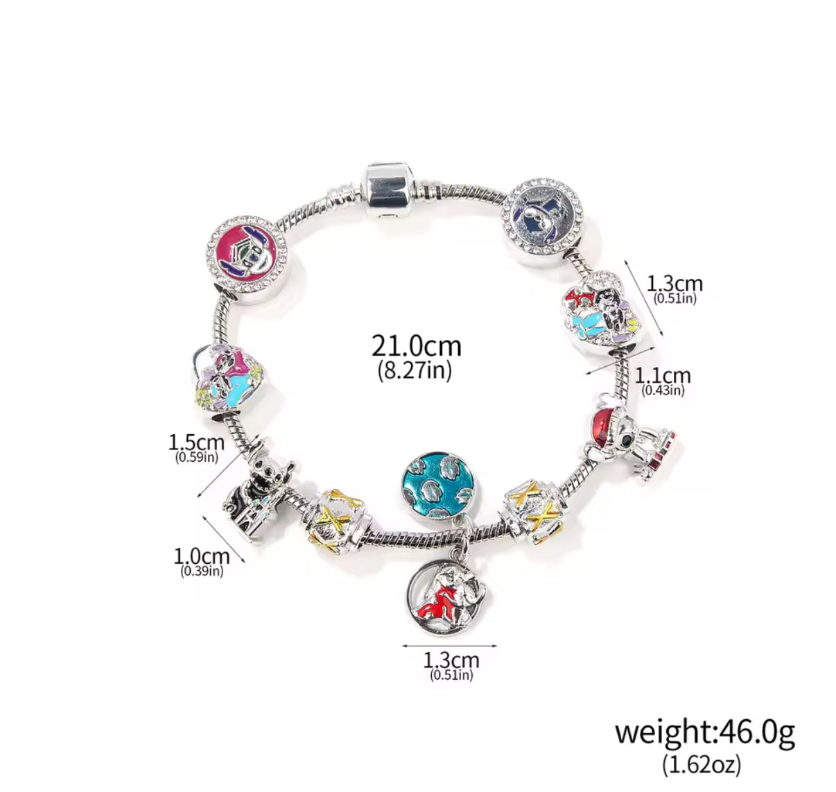 Stitch Anime Cartoon Charm Rope Jewellery for Kids / Girls / Adult - 9 Metal Charms - I Love You Bracelet - Beautiful Gift for Christmas or Birthday - 17cm & 19cm Braclet Length
Available