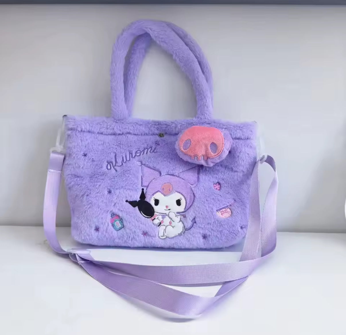 Sanrio Hello Kitty, Kuromi, My Melody, HK & Cinnamoroll Plush Bag - Cute Cartoon Anime Tote Handbag - Large Storage - Women & Girls - School & Travel Bag - Perfect Christmas / Birthday Gift